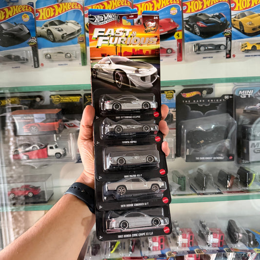 Fast & Furious Silver Series Set of 5 Car, 25th Anniversary Set, Hot Wheels